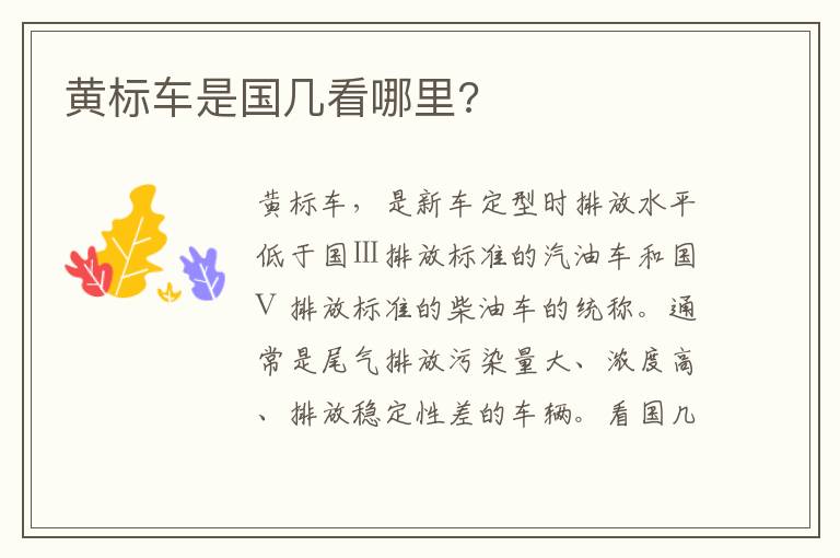 黄标车是国几看哪里 黄标车是国几看哪里