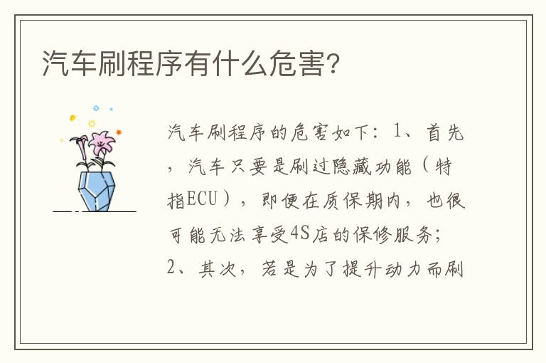 汽车刷程序有什么危害 汽车刷程序有什么危害
