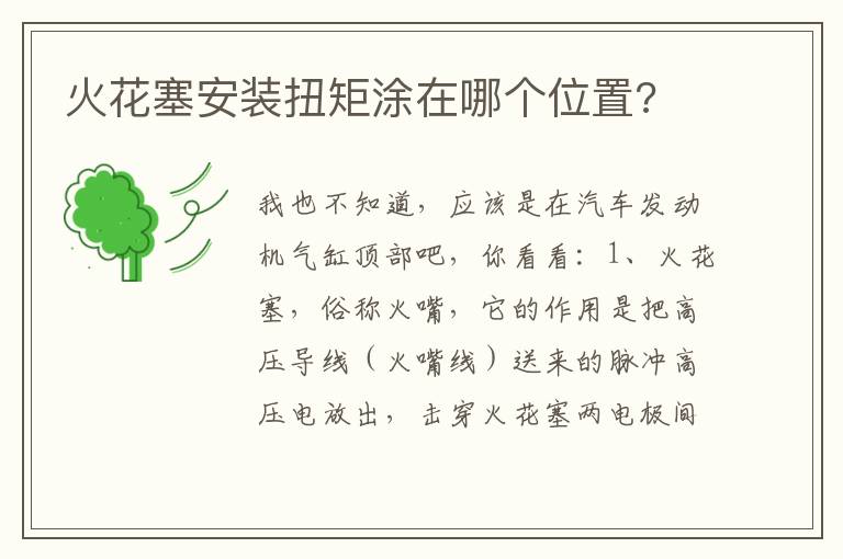 火花塞安装扭矩涂在哪个位置 火花塞安装扭矩涂在哪个位置