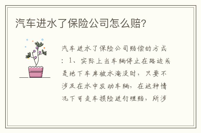 汽车进水了保险公司怎么赔 汽车进水了保险公司怎么赔