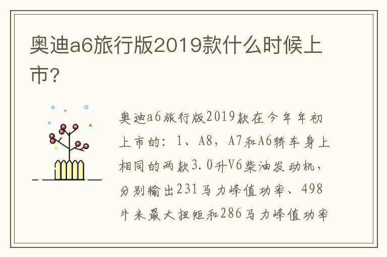 奥迪a6旅行版2019款什么时候上市 奥迪a6旅行版2019款什么时候上市