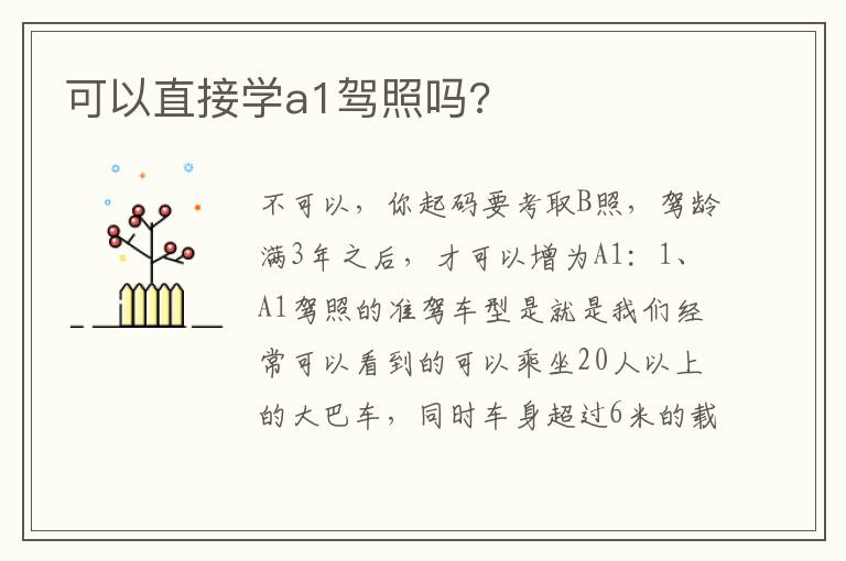 可以直接学a1驾照吗 可以直接学a1驾照吗
