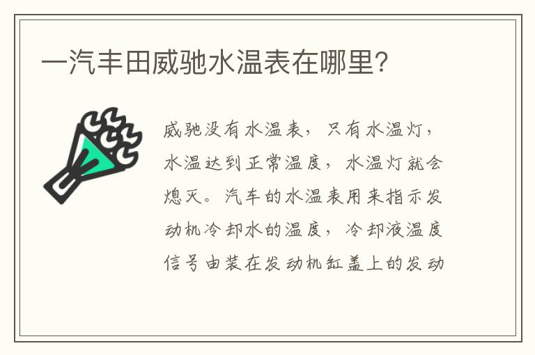 一汽丰田威驰水温表在哪里 一汽丰田威驰水温表在哪里