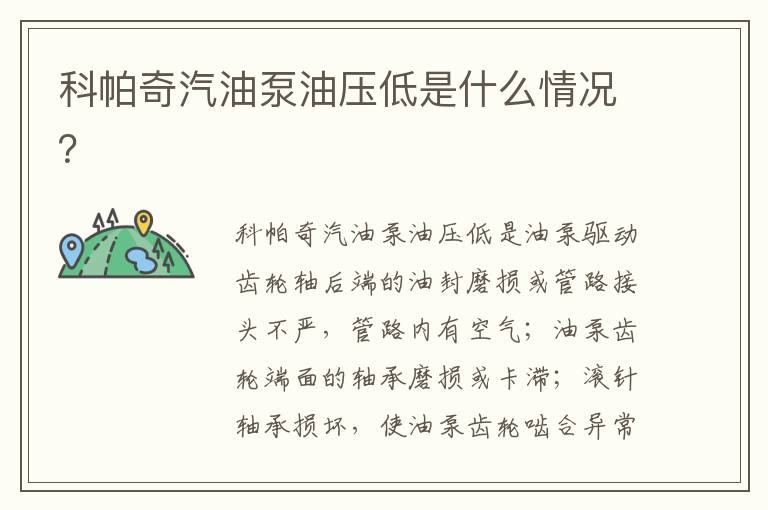 科帕奇汽油泵油压低是什么情况 科帕奇汽油泵油压低是什么情况