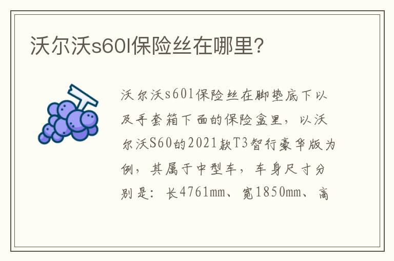 沃尔沃s60l保险丝在哪里 沃尔沃s60l保险丝在哪里