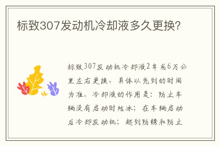 标致307发动机冷却液多久更换 标致307发动机冷却液多久更换