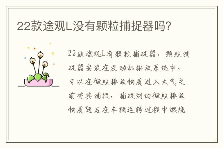 22款途观L没有颗粒捕捉器吗 22款途观L没有颗粒捕捉器吗