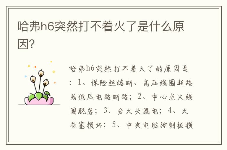 哈弗h6突然打不着火了是什么原因 哈弗h6突然打不着火了是什么原因