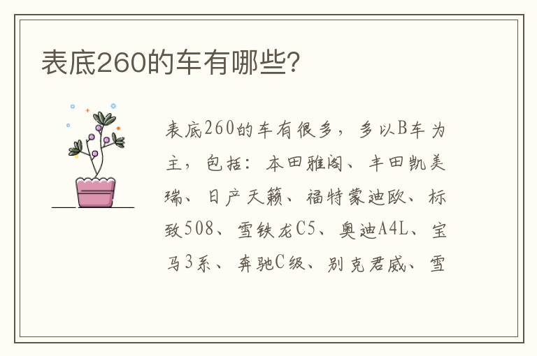 表底260的车有哪些 表底260的车有哪些