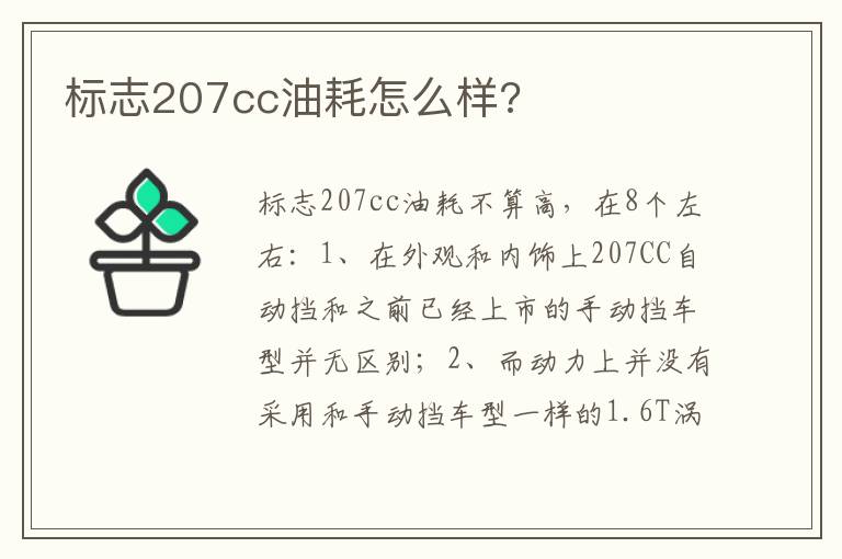 标志207cc油耗怎么样 标志207cc油耗怎么样