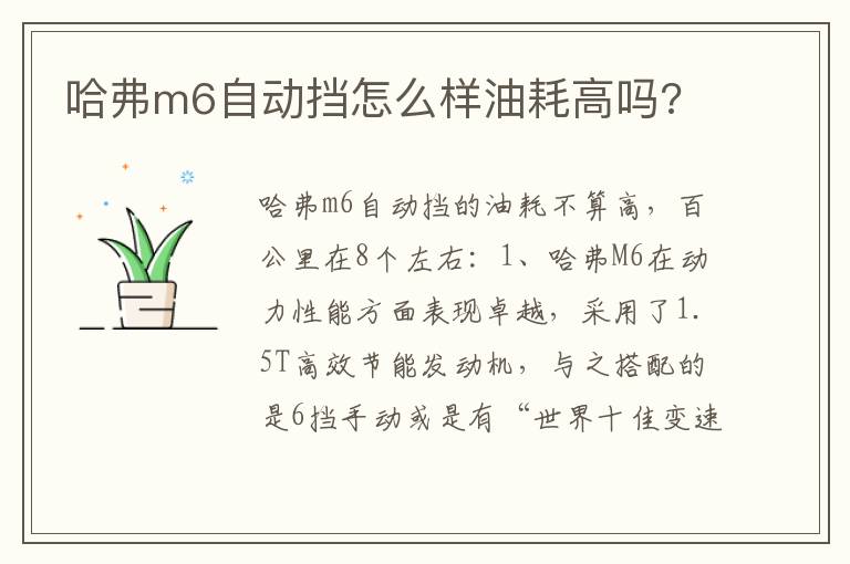 哈弗m6自动挡怎么样油耗高吗 哈弗m6自动挡怎么样油耗高吗