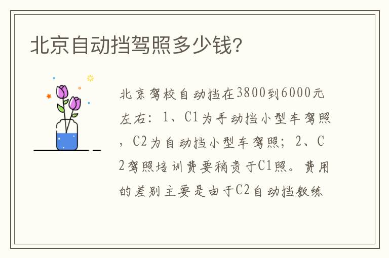 北京自动挡驾照多少钱 北京自动挡驾照多少钱