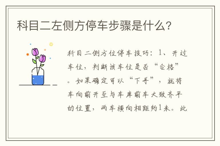 科目二左侧方停车步骤是什么 科目二左侧方停车步骤是什么