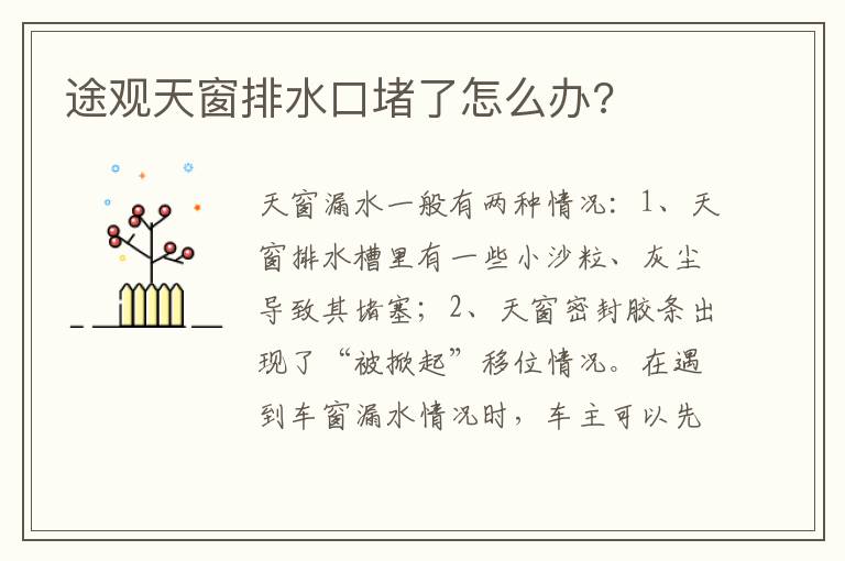 途观天窗排水口堵了怎么办 途观天窗排水口堵了怎么办