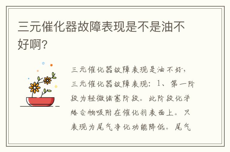 三元催化器故障表现是不是油不好啊 三元催化器故障表现是不是油不好啊