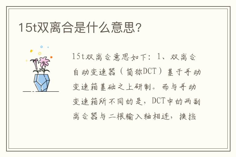 15t双离合是什么意思 15t双离合是什么意思