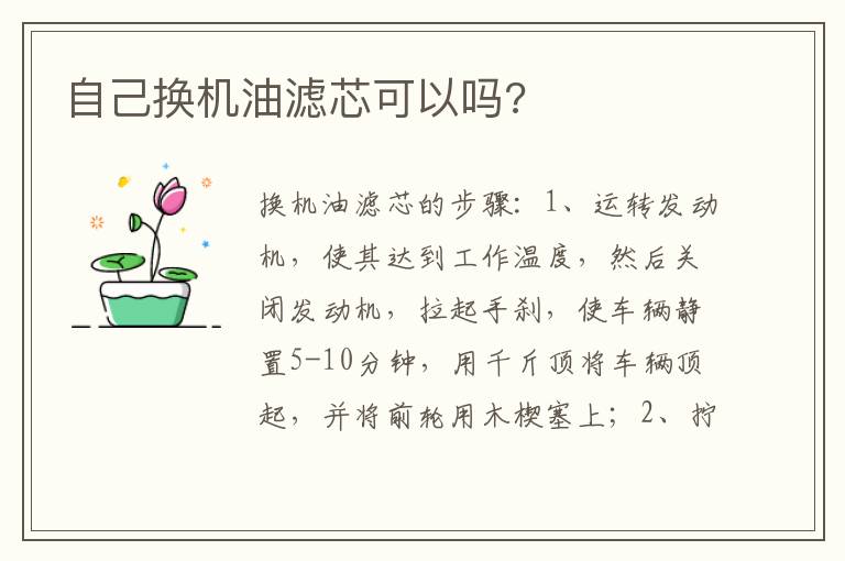 自己换机油滤芯可以吗 自己换机油滤芯可以吗