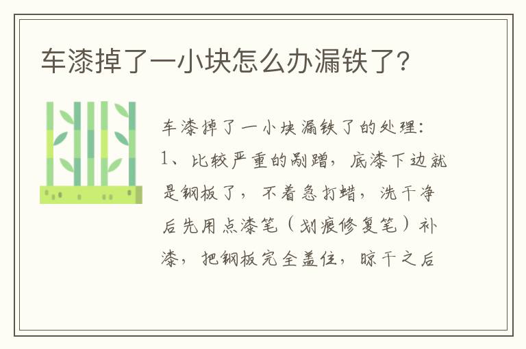 车漆掉了一小块怎么办漏铁了 车漆掉了一小块怎么办漏铁了