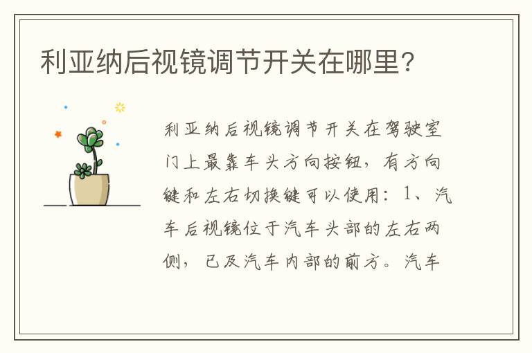 利亚纳后视镜调节开关在哪里 利亚纳后视镜调节开关在哪里