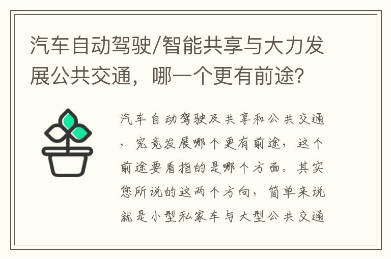 哪一个更有前途 汽车自动驾驶/智能共享与大力发展公共交通