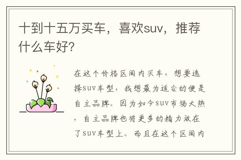 喜欢suv 推荐什么车好 十到十五万买车