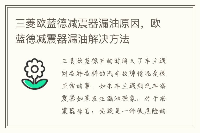 欧蓝德减震器漏油解决方法 三菱欧蓝德减震器漏油原因