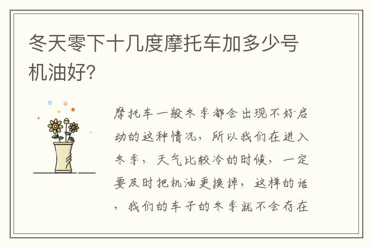 冬天零下十几度摩托车加多少号机油好 冬天零下十几度摩托车加多少号机油好