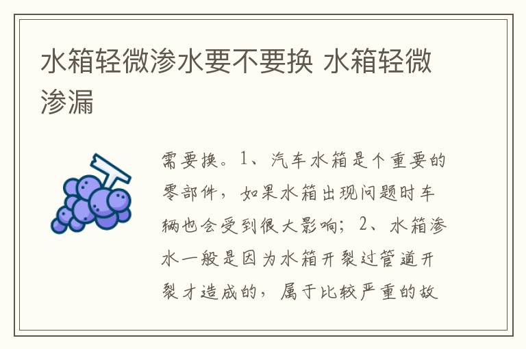 水箱轻微渗漏 水箱轻微渗水要不要换