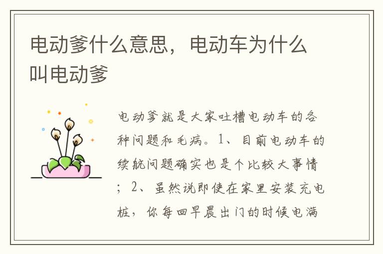 电动车为什么叫电动爹 电动爹什么意思