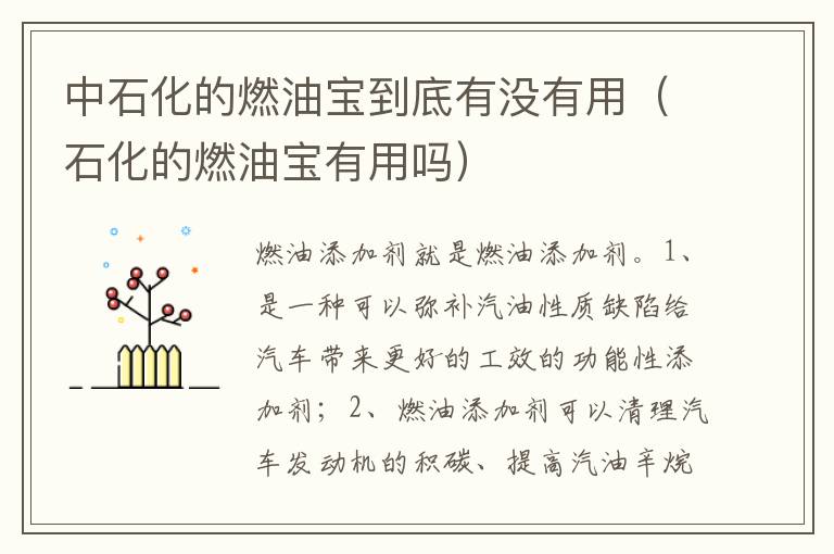 石化的燃油宝有用吗 中石化的燃油宝到底有没有用