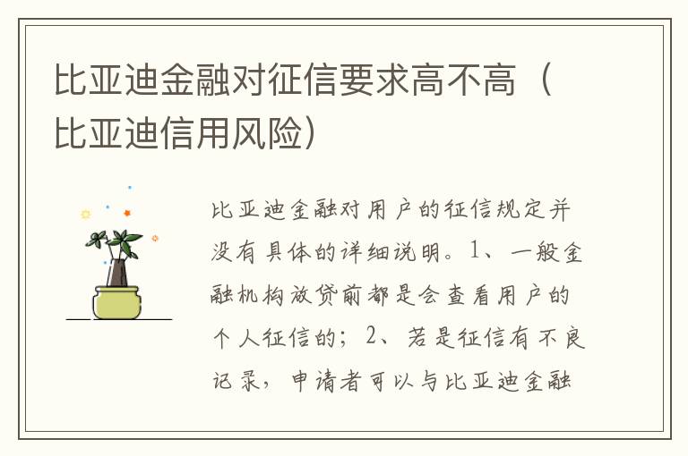 比亚迪信用风险 比亚迪金融对征信要求高不高