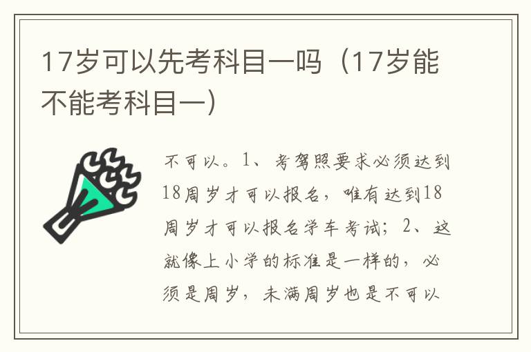17岁能不能考科目一 17岁可以先考科目一吗