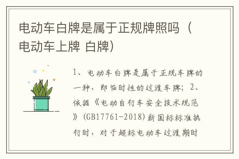 电动车上牌 白牌 电动车白牌是属于正规牌照吗