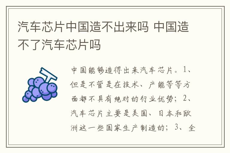 中国造不了汽车芯片吗 汽车芯片中国造不出来吗