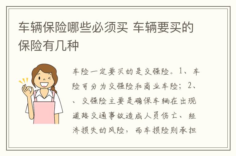 车辆要买的保险有几种 车辆保险哪些必须买