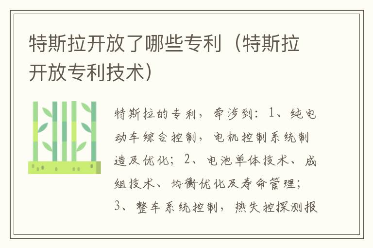 特斯拉开放专利技术 特斯拉开放了哪些专利