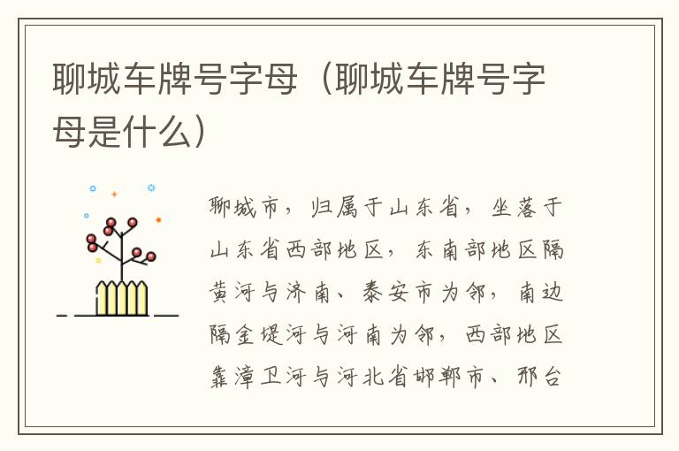 聊城车牌号字母是什么 聊城车牌号字母