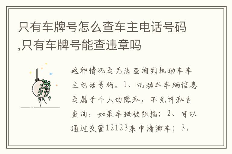 只有车牌号能查违章吗 只有车牌号怎么查车主电话号码