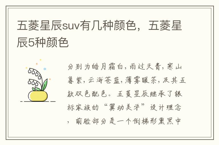 五菱星辰5种颜色 五菱星辰suv有几种颜色