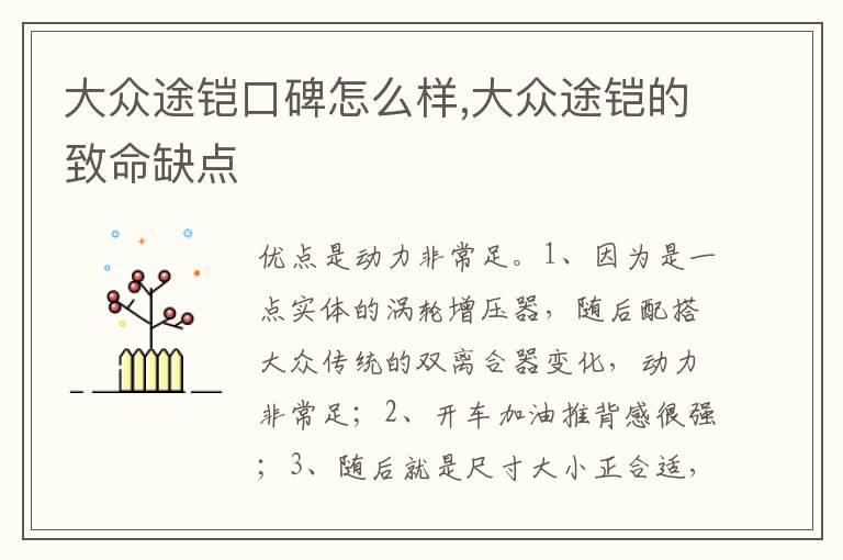 大众途铠的致命缺点 大众途铠口碑怎么样