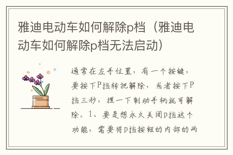 雅迪电动车如何解除p档无法启动 雅迪电动车如何解除p档