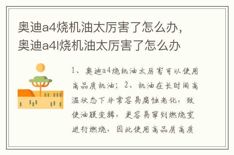 奥迪a4l烧机油太厉害了怎么办 奥迪a4烧机油太厉害了怎么办