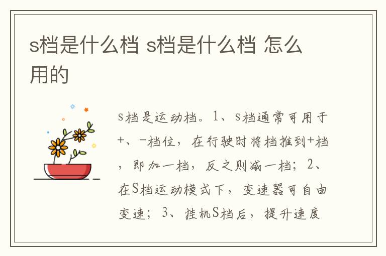 s档是什么档 怎么用的 s档是什么档