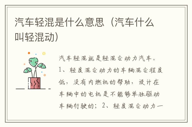 汽车什么叫轻混动 汽车轻混是什么意思