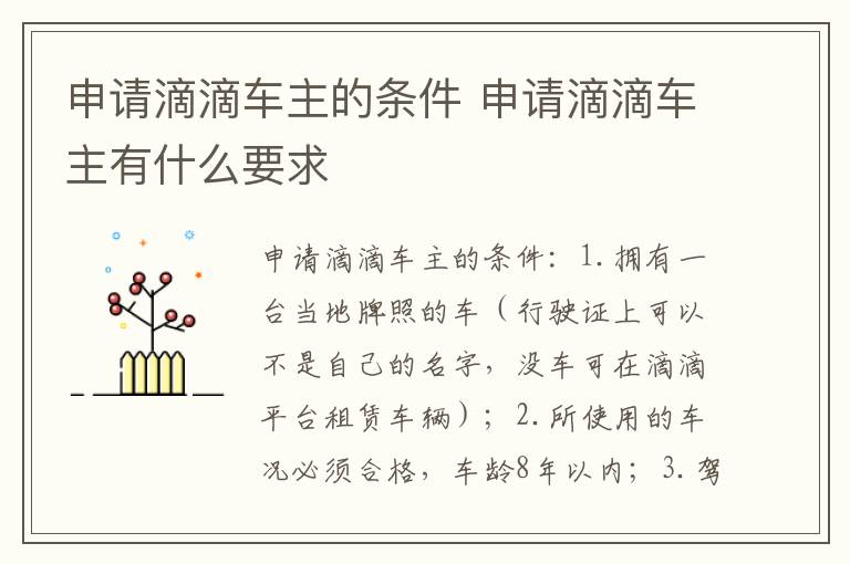 申请滴滴车主有什么要求 申请滴滴车主的条件