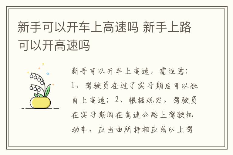 新手上路可以开高速吗 新手可以开车上高速吗
