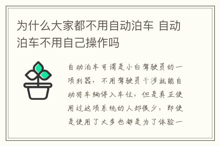 自动泊车不用自己操作吗 为什么大家都不用自动泊车