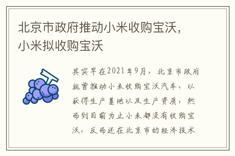 小米拟收购宝沃 北京市政府推动小米收购宝沃