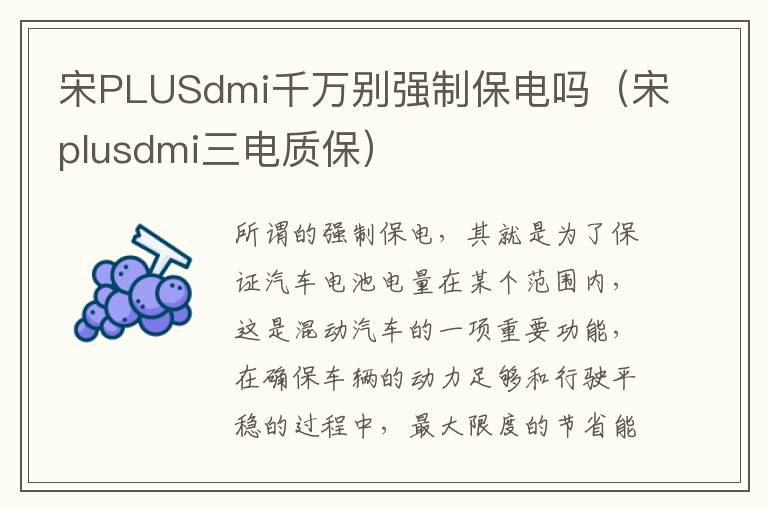 宋plusdmi三电质保 宋PLUSdmi千万别强制保电吗
