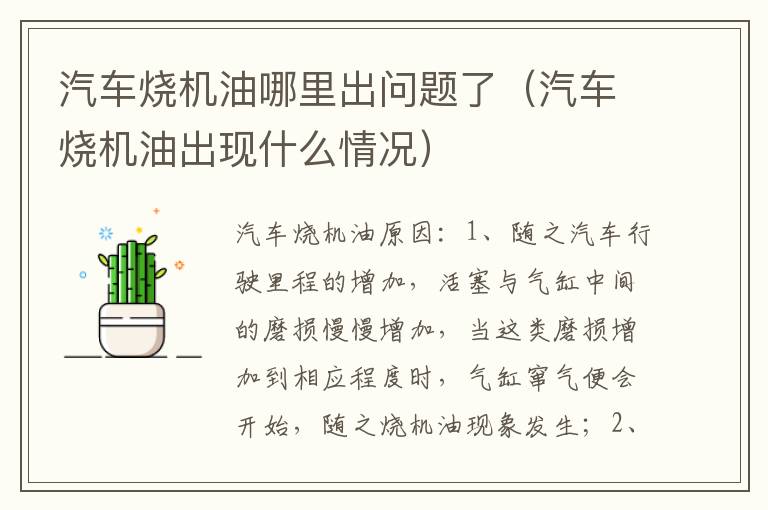 汽车烧机油出现什么情况 汽车烧机油哪里出问题了